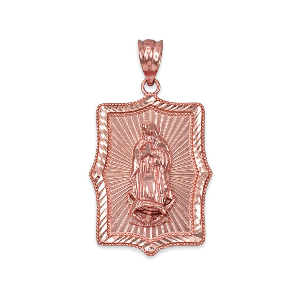 Our Lady of Guadalupe Rose Gold DC Pendant Necklace (10k, 14k) Karma Blingz