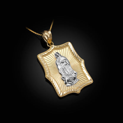 Two-Tone Yellow & White Gold Guadalupe DC Pendant Necklace (10k, 14k) Karma Blingz