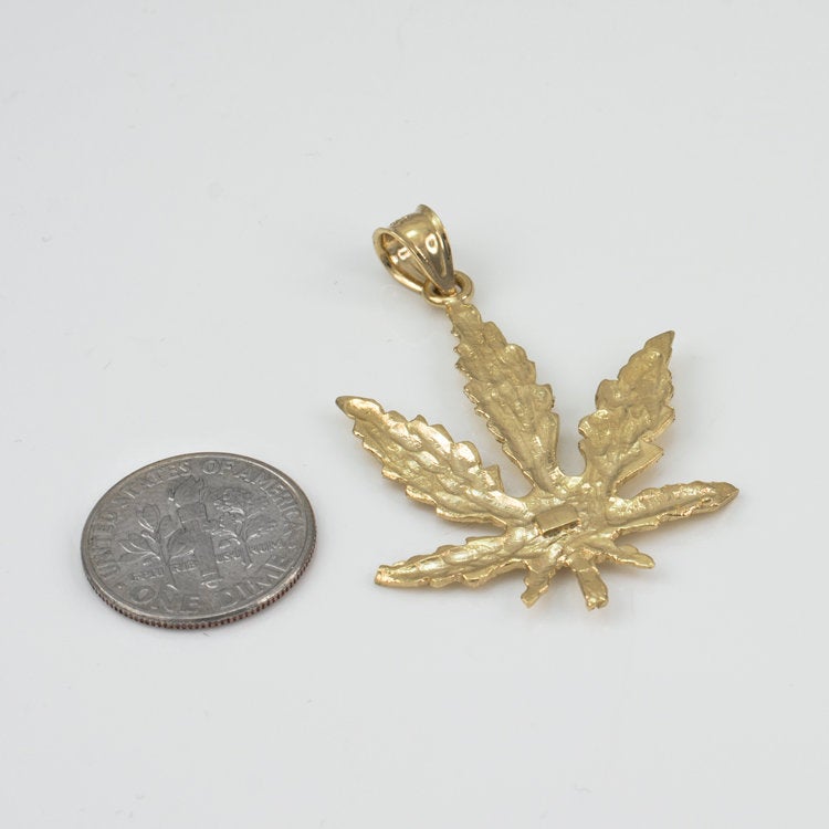 Gold Marijuana Weed DC Pendant (yellow, white, rose gold, 10k, 14k) Karma Blingz