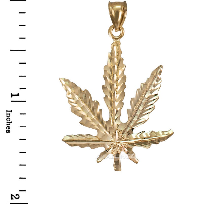 Gold Marijuana Weed DC Pendant (yellow, white, rose gold, 10k, 14k) Karma Blingz