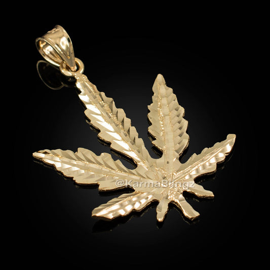 Gold Marijuana Weed DC Pendant (yellow, white, rose gold, 10k, 14k) Karma Blingz