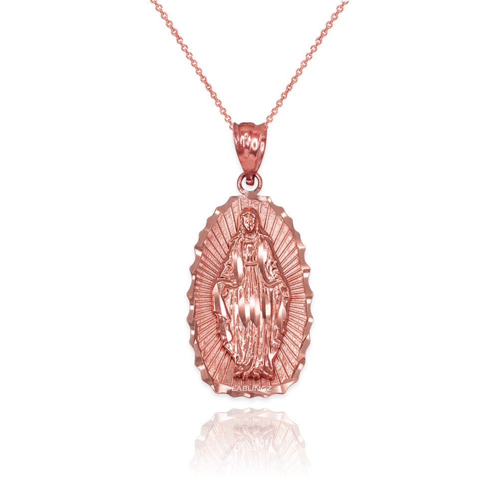 Rose Gold Lady Guadalupe DC Pendant Necklace (10k, 14k) Karma Blingz