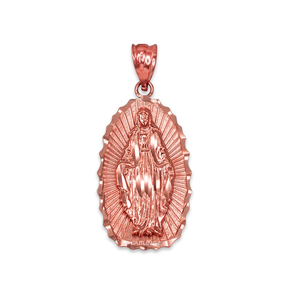 Rose Gold Lady Guadalupe DC Pendant Necklace (10k, 14k) Karma Blingz