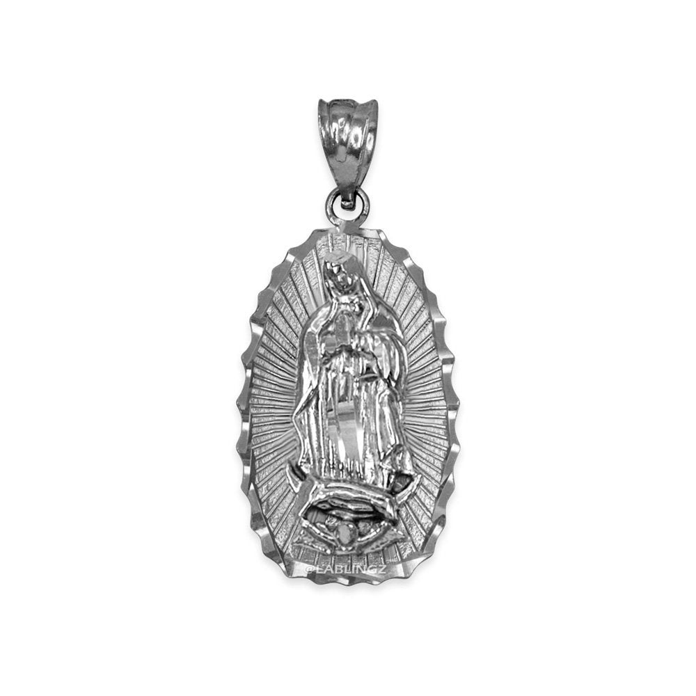 White Gold Our Lady of Guadalupe DC Pendant Necklace (10k, 14k) Karma Blingz