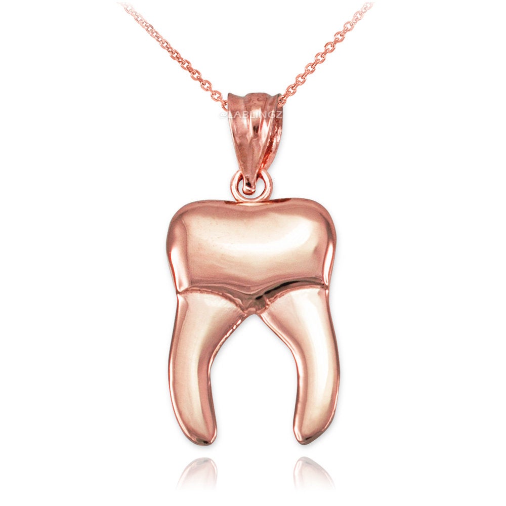 Polished Gold Molar Tooth Dental Charm Necklace (10K, 14K, yellow, white, rose gold) Karma Blingz