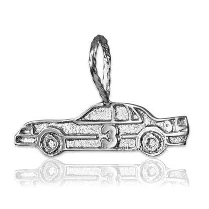 Gold Textured Race Car #3 Charm Pendant  (yellow, white, rose gold, 10k, 14k) Karma Blingz