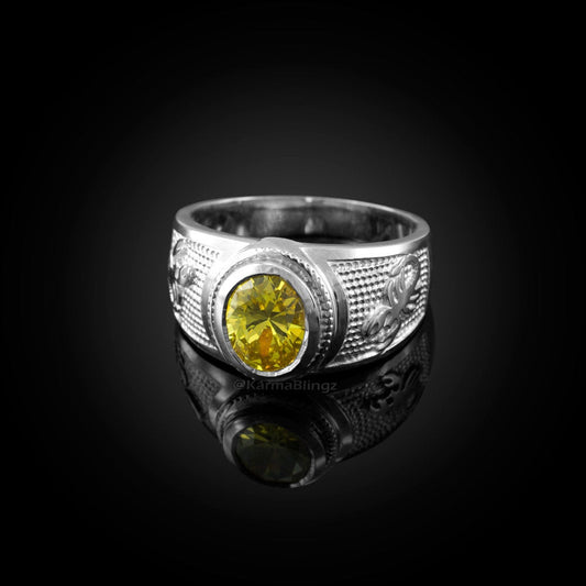 Sterling Silver Scorpio Zodiac Sign November Birthstone Yellow CZ Ring Karma Blingz