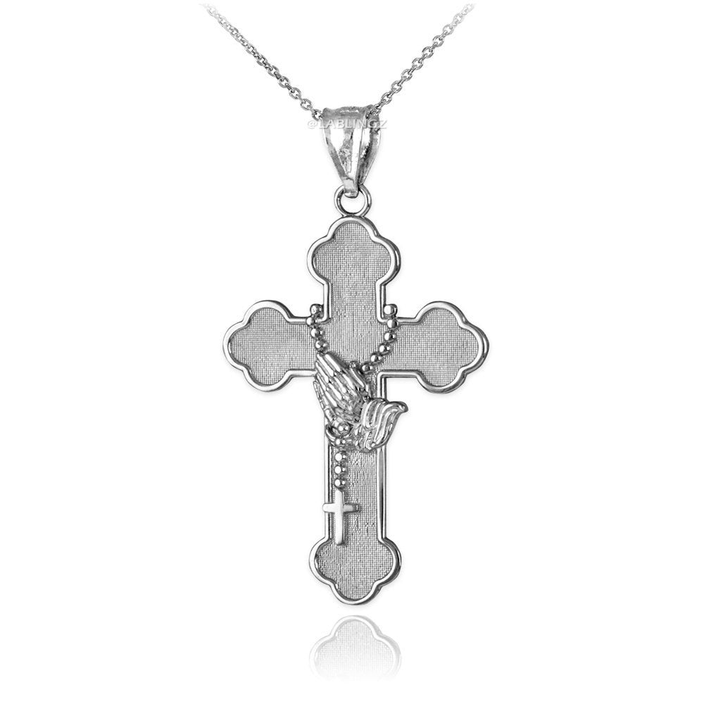 Sterling Silver Rosary Cross Prayer Pendant Necklace Karma Blingz