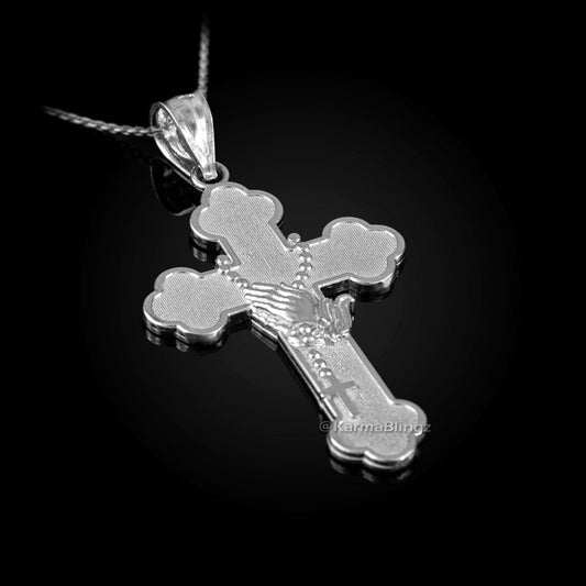 Sterling Silver Rosary Cross Prayer Pendant Necklace Karma Blingz