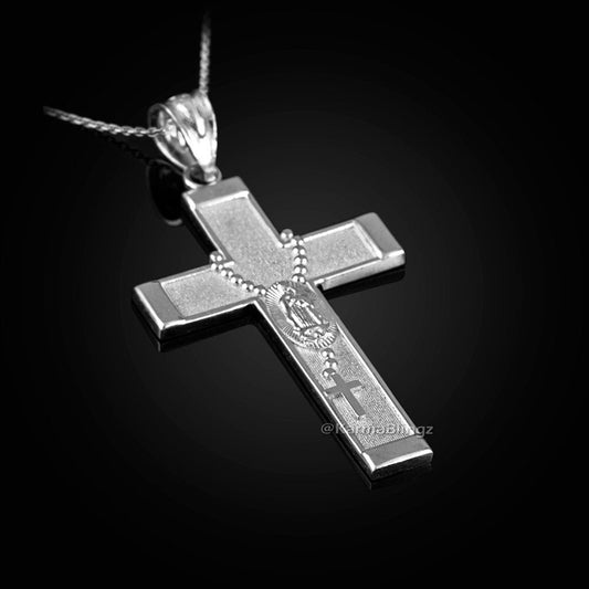 Sterling Silver Guadalupe Cross Rosary Pendant Necklace Karma Blingz