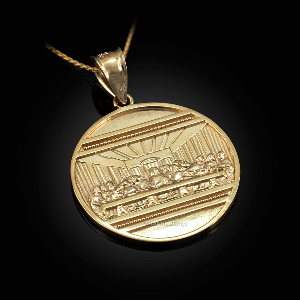 Gold Last Supper Medallion Pendant Necklace (10K, 14K, yellow, white, rose gold) Karma Blingz