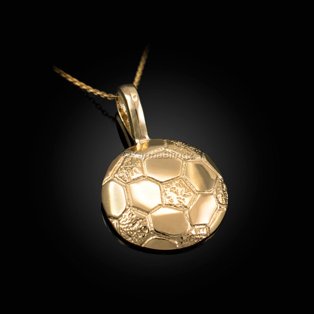 Gold Soccer Ball Pendant Necklace (10K, 14K, yellow, white, rose gold) Karma Blingz