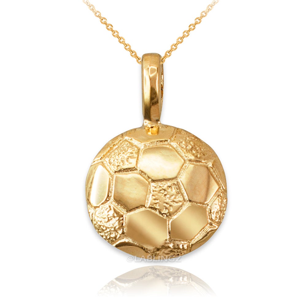 Gold Soccer Ball Pendant Necklace (10K, 14K, yellow, white, rose gold) Karma Blingz