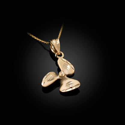 Gold Satin DC Rotor Propeller Charm Necklace (10K, 14K, yellow, white, rose gold) Karma Blingz