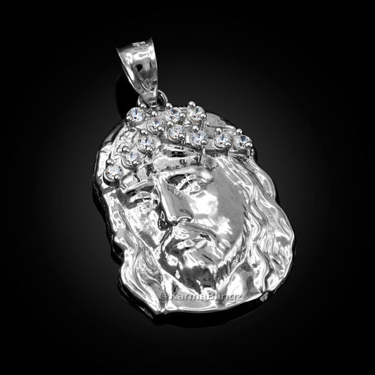 Sterling Silver Jesus Face CZ Pendant (small, large) Karma Blingz