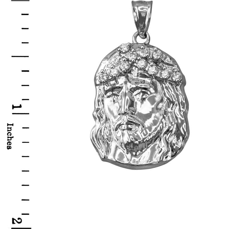 Sterling Silver Jesus Face CZ Pendant (small, large) Karma Blingz