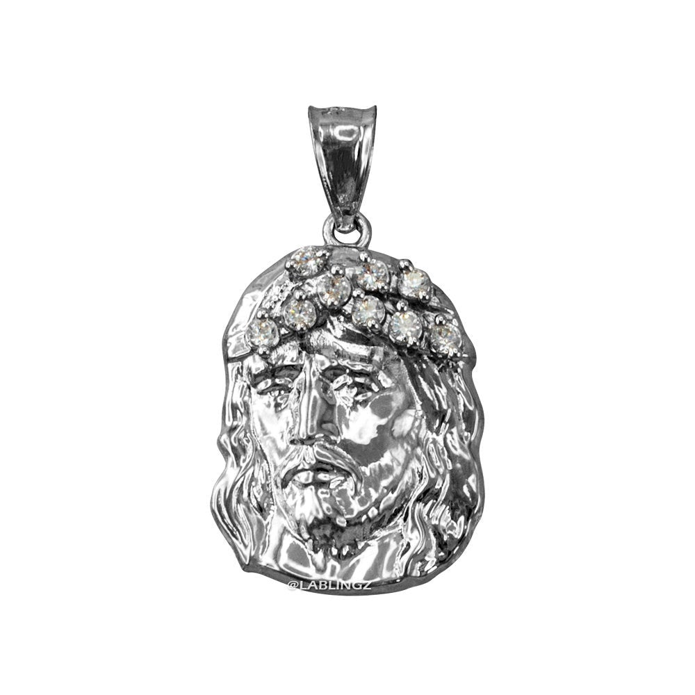 Sterling Silver Jesus Face CZ Charm Necklace Karma Blingz