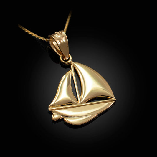 Polished Gold Sail Boat Pendant Necklace (10K, 14K, yellow, white, rose gold) Karma Blingz