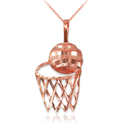 Gold Basketball Hoop DC Pendant Necklace  (10K, 14K, yellow, white, rose gold) Karma Blingz
