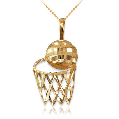 Gold Basketball Hoop DC Pendant Necklace  (10K, 14K, yellow, white, rose gold) Karma Blingz
