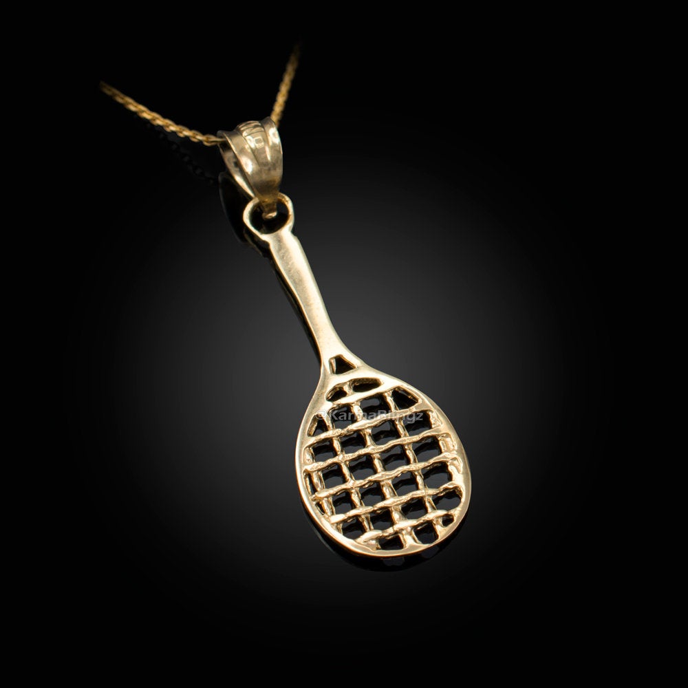 Gold Tennis Racket DC Pendant Necklace (10K, 14K, yellow, white, rose gold) Karma Blingz