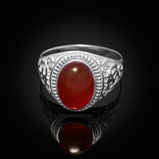 Sterling Silver Om (Aum) Red Onyx Gemstone Statement Ring Karma Blingz