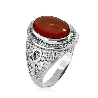 Sterling Silver Egyptian Ankh Cross Red Onyx Gemstone Ring Karma Blingz