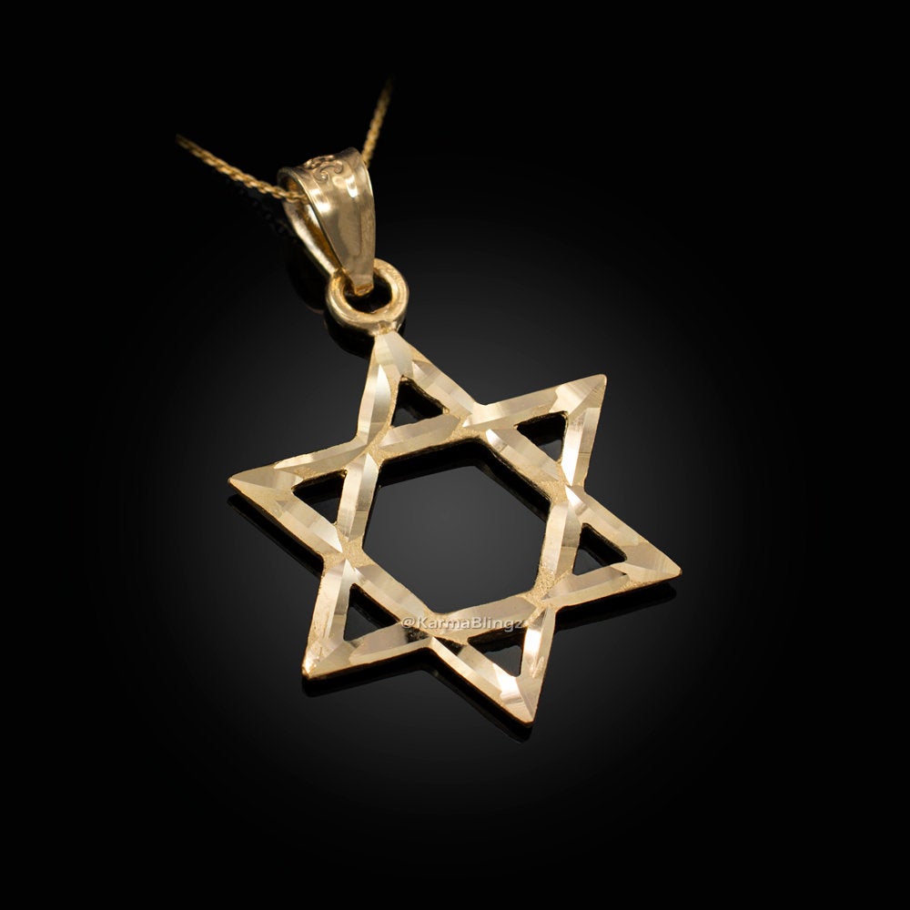 Gold Jewish Star of David DC Charm Necklace (10K, 14K, yellow, white, rose gold) Karma Blingz