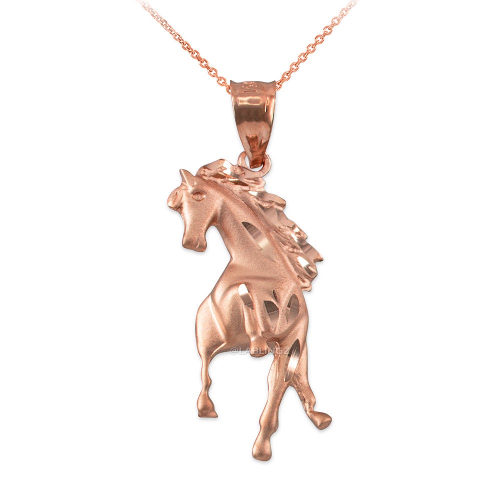 Gold Stallion Horse Satin DC Pendant Necklace (10K, 14K, yellow, white, rose gold) Karma Blingz
