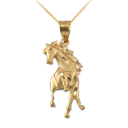Gold Stallion Horse Satin DC Pendant Necklace (10K, 14K, yellow, white, rose gold) Karma Blingz