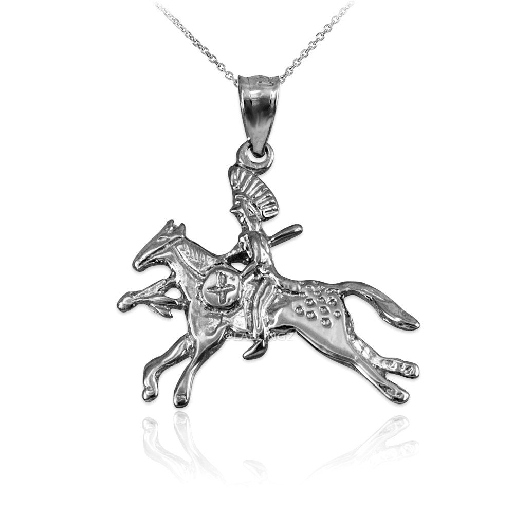 Solid Gold Indian Chief Horse Rider Pendant Necklace (10K, 14K, yellow, white, rose gold) Karma Blingz