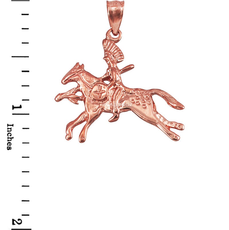 Solid Gold Indian Chief Horse Rider Pendant Necklace (10K, 14K, yellow, white, rose gold) Karma Blingz