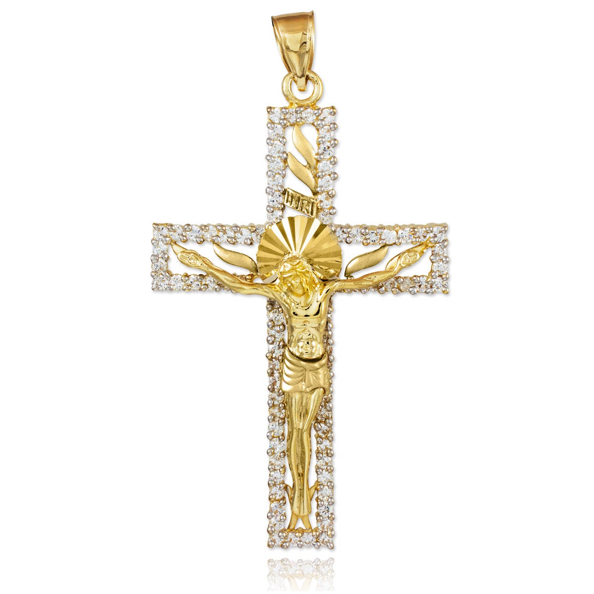 Yellow Gold CZ Jesus Crucifix Mens Pendant (10k, 14k) Karma Blingz