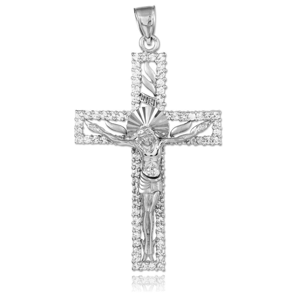 White Gold CZ Jesus Crucifix Mens Pendant (10k, 14k) Karma Blingz