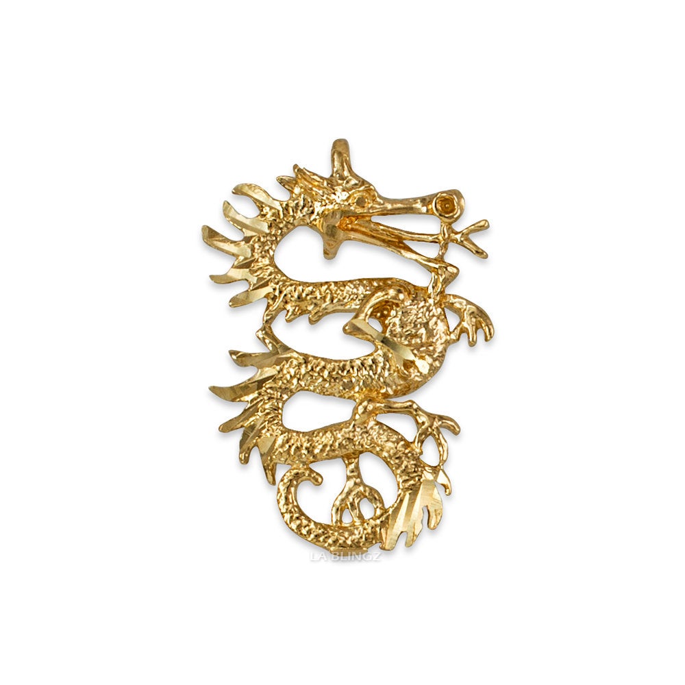 Gold Chinese Dragon DC Charm Necklace (10K, 14K, yellow, white, rose gold) Karma Blingz