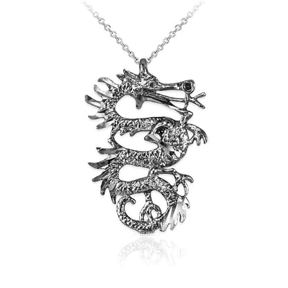 Sterling Silver Textured Dragon DC Charm Necklace Karma Blingz