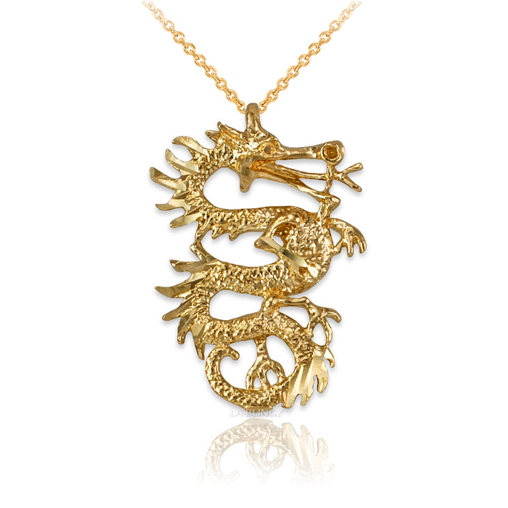 Gold Chinese Dragon DC Charm Necklace (10K, 14K, yellow, white, rose gold) Karma Blingz