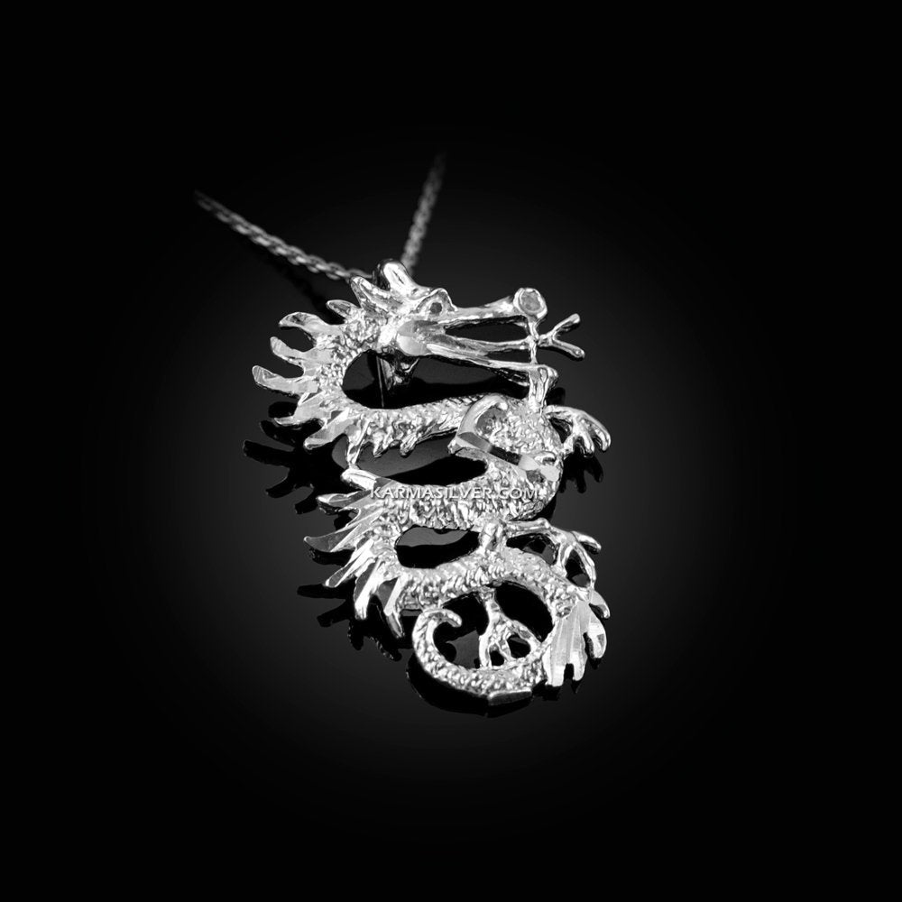 Sterling Silver Textured Dragon DC Charm Necklace Karma Blingz
