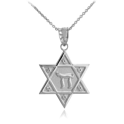Gold Star of David Chai Pendant Necklace (yellow, white, rose gold, 10k, 14k) Karma Blingz