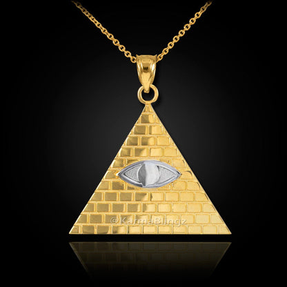 Gold Illuminati All-Seeing-Eye Pendant Necklace (yellow, white, rose gold, 10k, 14k) Karma Blingz