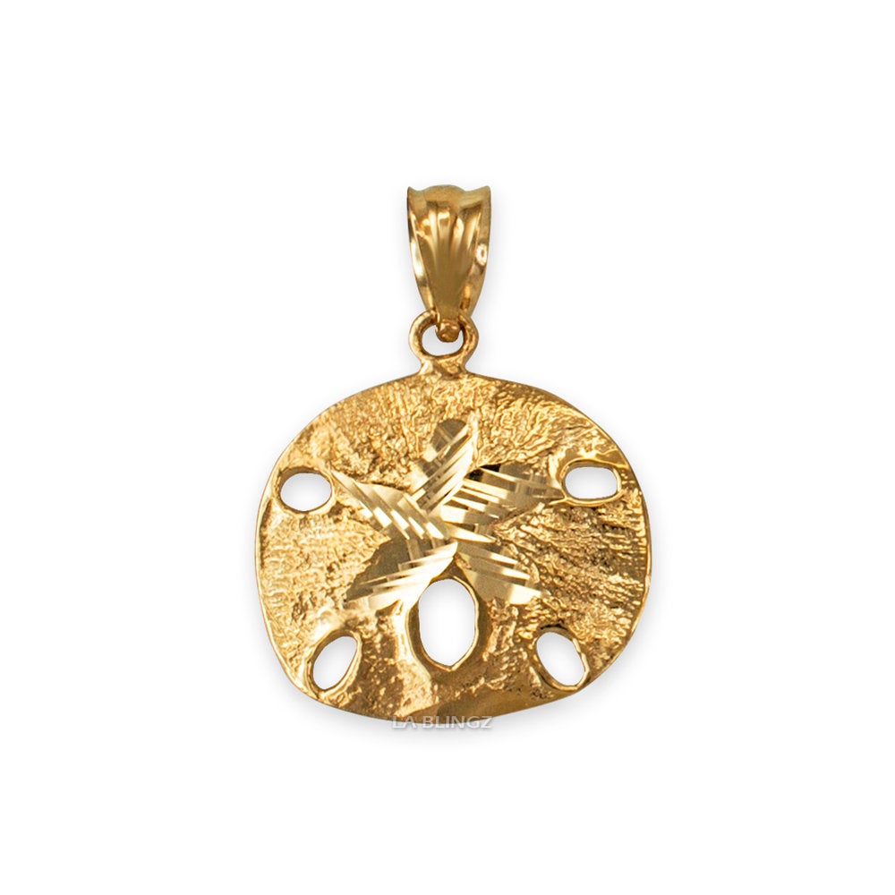 Polished Gold Sand Dollar DC Charm Necklace (yellow, white, rose gold, 10k, 14k) Karma Blingz
