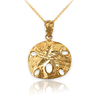 Polished Gold Sand Dollar DC Charm Necklace (yellow, white, rose gold, 10k, 14k) Karma Blingz