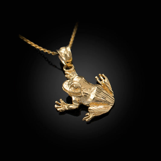 Gold Frog DC Charm Necklace (yellow, white, rose gold, 10k, 14k) Karma Blingz