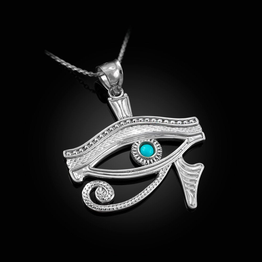Sterling Silver Egyptian Eye Of Horus Turquoise Pendant Necklace Karma Blingz
