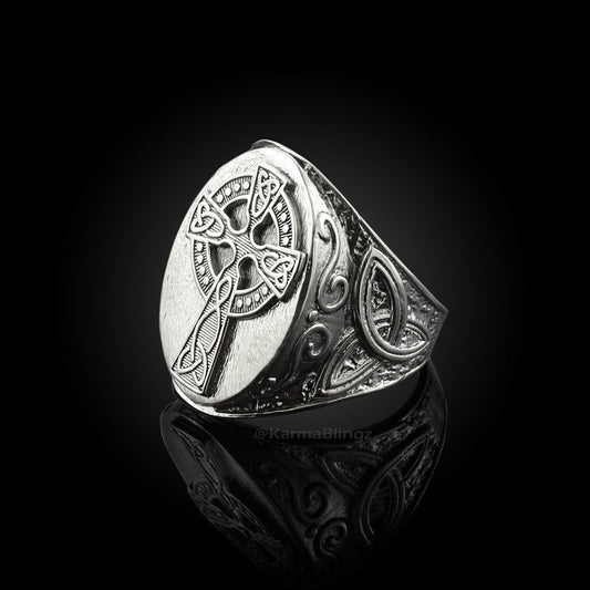 Sterling Silver Celtic Cross Mens Statement Ring Karma Blingz