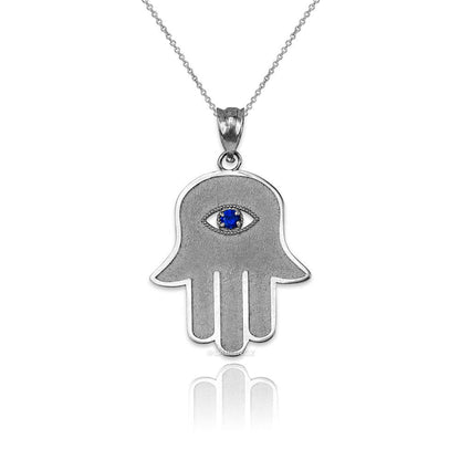 Gold Hamsa Blue CZ Evil Eye Pendant Necklace (10k, 14k, yellow, white, rose gold) Karma Blingz