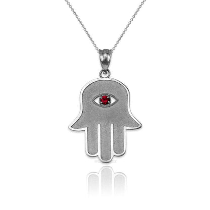 Sterling Silver Hamsa Red CZ Evil Eye Pendant Necklace Karma Blingz