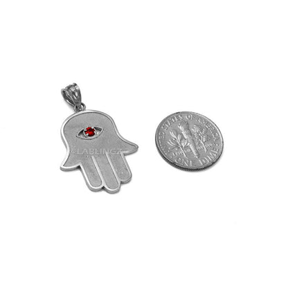 Sterling Silver Hamsa Red CZ Evil Eye Pendant Necklace Karma Blingz