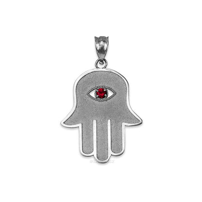 Sterling Silver Hamsa Red CZ Evil Eye Pendant Necklace Karma Blingz