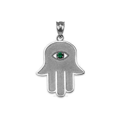 Sterling Silver Hamsa Green CZ Evil Eye Pendant Necklace Karma Blingz